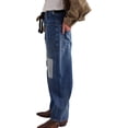 thumbnail image 5 of Women Low Rise Baggy Barrel Horseshoe Jeans Patchwork Denim Pants with Pockets, 5 of 6
