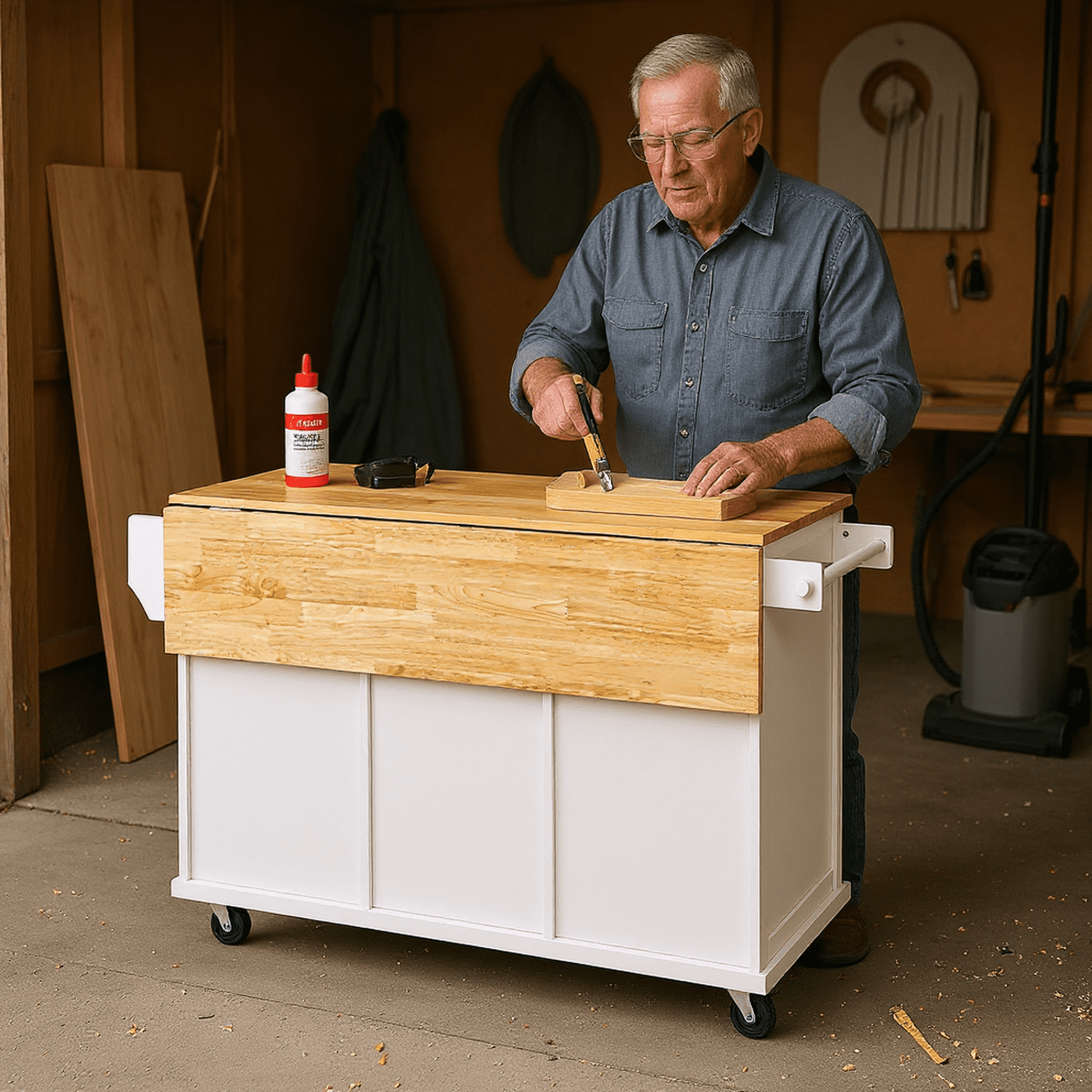 Homy Casa Rolling Garage Storage Cabinet with Drop-Leaf Worktop, Adjustable Shelves,White