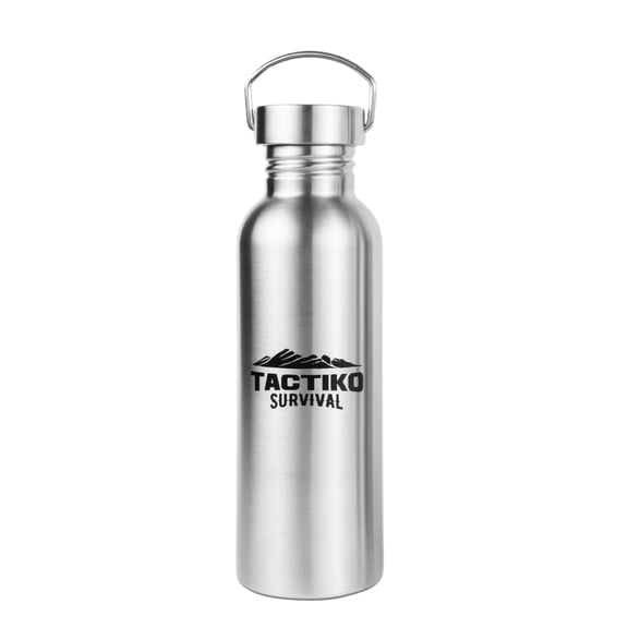 Tactiko 25oz Stainless Steel Water Bottle - Lightweight, Single-Wall, Fire-Boiling Safe - Leak-Proof Durable Metal Water Bottle for Camping, Hiking & Survival (25oz/750ml)