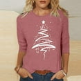 thumbnail image 2 of Womens Christmas Tops 3/4 Sleeve Shirts Fashion Tree Print Loose Casual Xmas Fistival Tops, 2 of 4