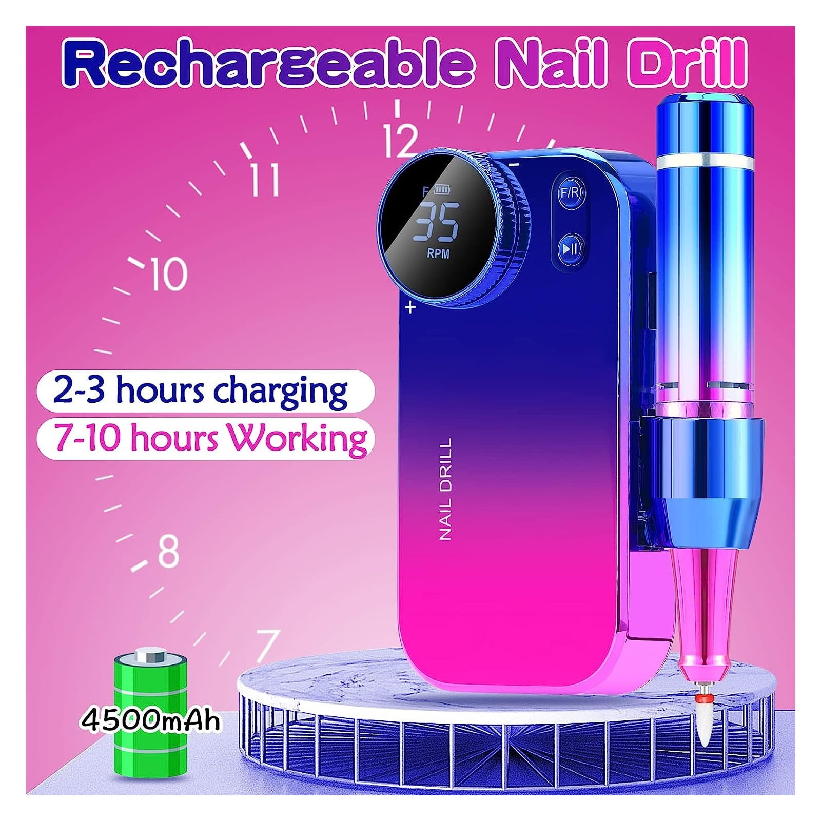 35000 RPM Nail Drill Machine Electric Nail File For Gel Polishing Rechargeable Manicure Machine With Hd LCD Nails And Tools ,Low Noise
