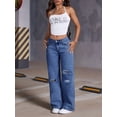 thumbnail image 6 of Women'S Ripped Jeans High Waisted Distressed Baggy Straight Wide Leg Pants XS, 6 of 8