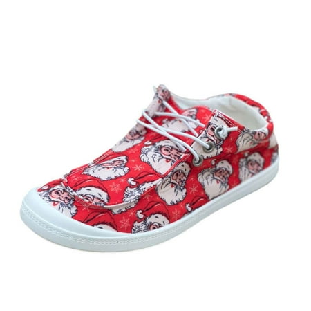 Odeerbi Christmas Canvas Sneakers For Women Flats Shoes Fashion Lightweight Soft Loafers Slip On 2025 Casual Shoe Red