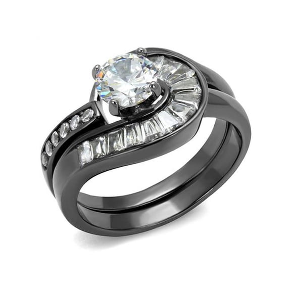 1.38 Ct Round and Bagguete Cz Gray Stainless Steel Wedding Ring Set Womens Size 10