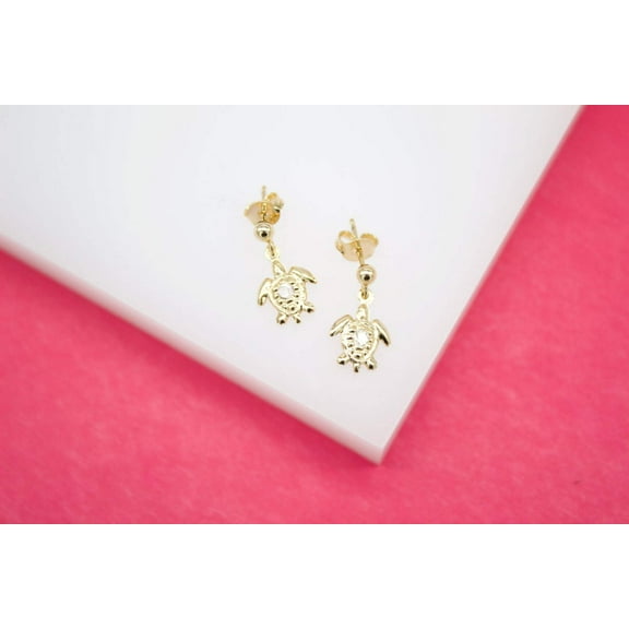 18K Gold Filled Sea Turtle Stud Dangle Earrings With CZ Stones (L17)