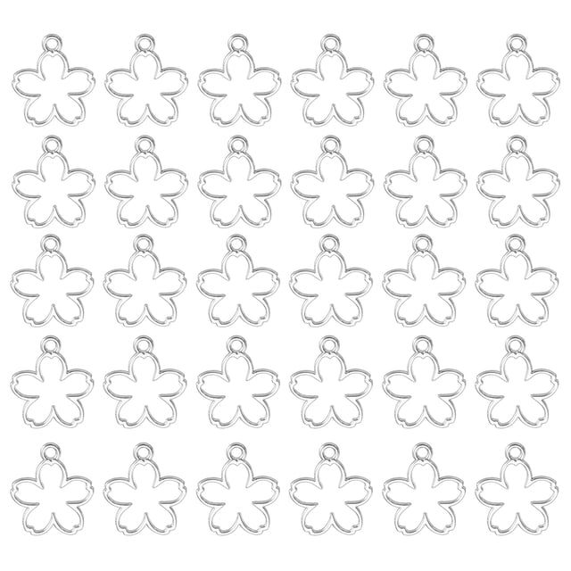 Uxcell 30Pcs Aleación de Pendientes de Bisel Abierto, Colgante de Marco Hueco de Flor, Plata Brillante