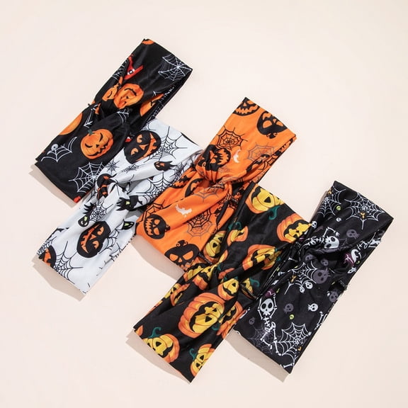 Papapt 4 Pack Halloween Headbands Women Pumpkin Headband Wide Elastic Head Wrap Sports Yoga Hair Band Halloween Hair Accessories
