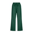 thumbnail image 5 of Capri Pants for Women 2026 Summer Drawstring Elastic High Waist Cotton Linen Pant Straight Wide Leg Cropped Trouser Dark Green L, 5 of 5