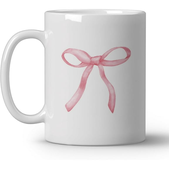 Preppy Coquette Pink Bows Coffee Mugs, Cute Gifts For Women Girls, Pink Ribbon Bow Ceramic Coffee Mug, Minimalist Girly Coffee Cup, 11oz Ceramic Cup White