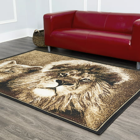 African Lion Lioness Big Cat Beige Area Rug King of the Jungle Animal