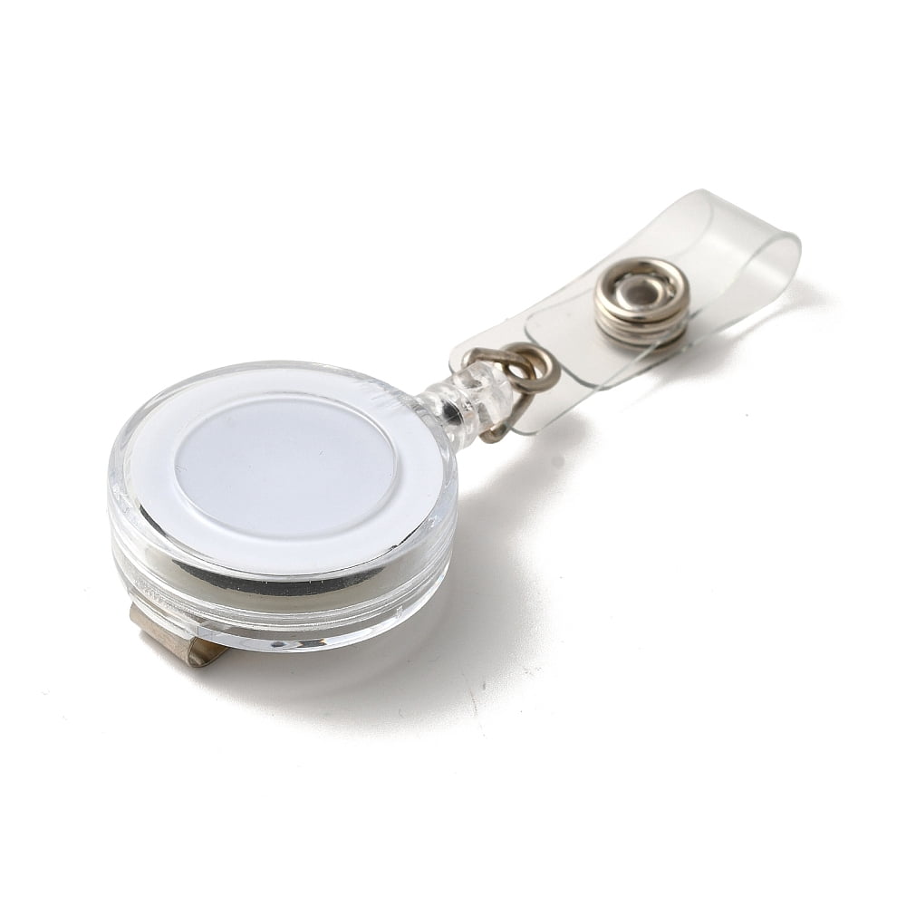 Plastic Retractable Badge Reel Card Holders with Iron Findings Round White Size: about 32mm wide 80mm long 15mm thick Plastic