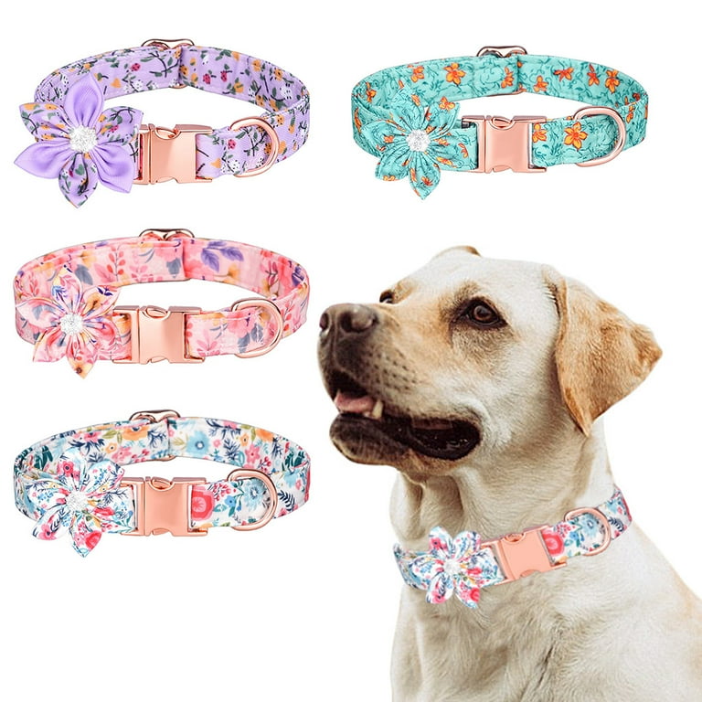 Dog Collar With Flower Bowtie For Girl Dog, Puppy Collar, Floral Patterns Female  Pet Dog Collars With Metal Buckle Adjustable For Small Medium Large Dogs,  Adjustable Cute Puppy Floral Collars, Female Dog