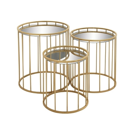 20 Inch Round Glass Table Topper Decmode Set of 3 Contemporary 18, 20, and 22 Inch Round Iron and Glass Accent Tables, Gold ()