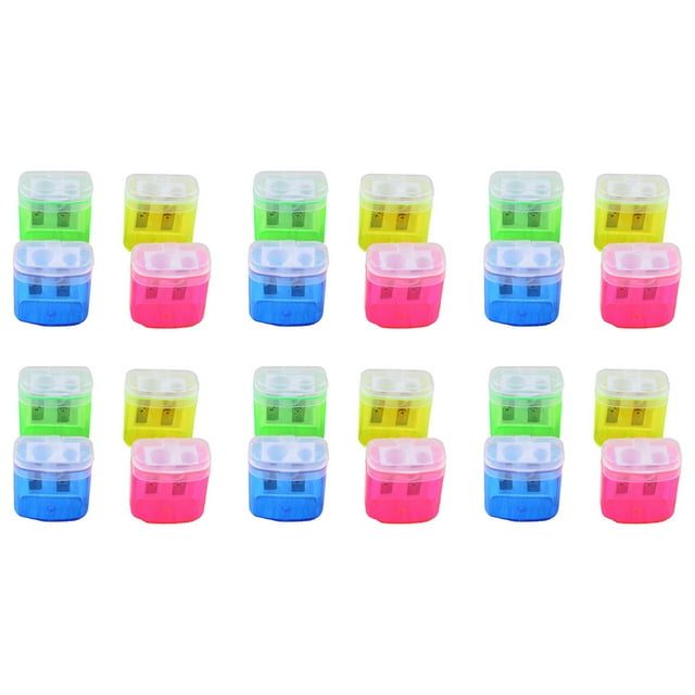 Pencil Sharpeners, Plastic Double Hole Pencil Sharpener with Lid Manual Hand Pencil Sharpener Bulk