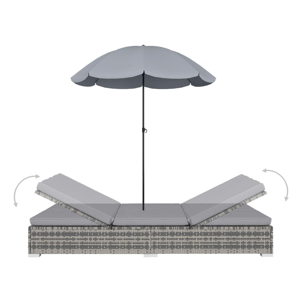 Lowestbest Patio Lounge Chair, Outdoor Poly Rattan Lounge Bed with Umbrella for Outdoor Pool Beach Lowestbest Patio Lounge Chair, Outdoor Poly Rattan Lounge Bed with Umbrella for Outdoor Pool Beach