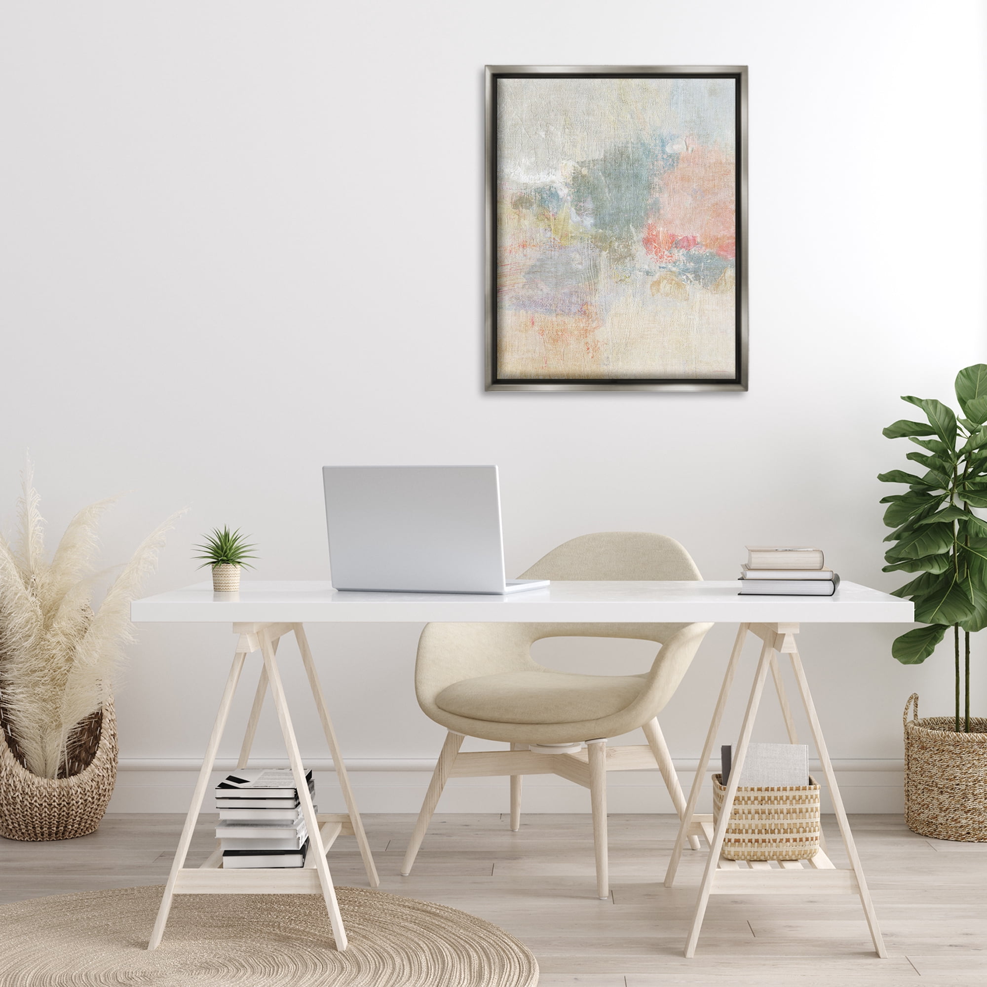 Stupell Industries Soft Ombre Abstraction Abstract Painting Gray Floater Framed Canvas Art Print Wall Art, 25 x 31