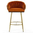 thumbnail image 2 of [Set of 2] 26'' Counter Height Bar Stools Kitchen Island Counter Bar Stool with Hand- Wave Back, Golden Chromed Base and Footrest, 2 of 10