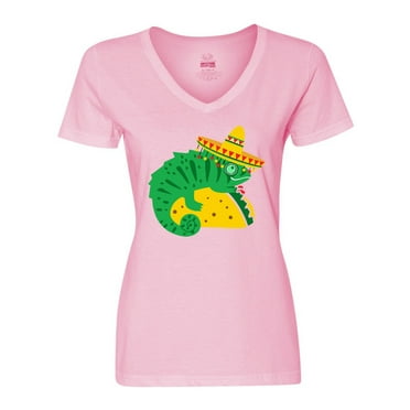 Inktastic Taco Chameleon Women's V-Neck T-Shirt