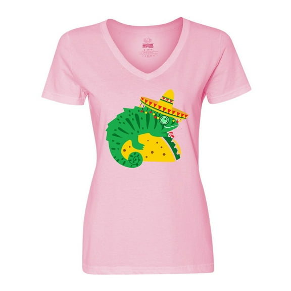Inktastic Taco Chameleon Women's V-Neck T-Shirt