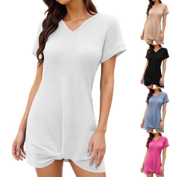 Bovxnpu Summer Dresses for Women Pineapple Print Beach Dress V Neck Twisted Cover Up Vacation Dress Summer Outfits