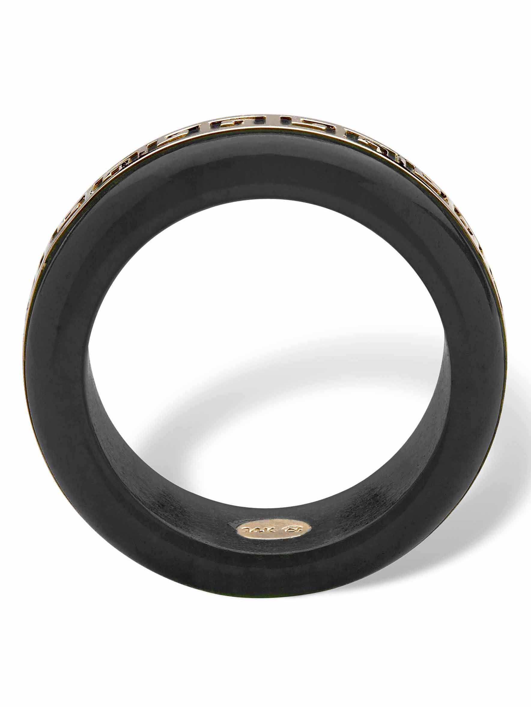 PalmBeach Jewelry Genuine Green 14k Yellow Gold Accents or Black Jade 10k Yellow Gold "Greek Key" Ring