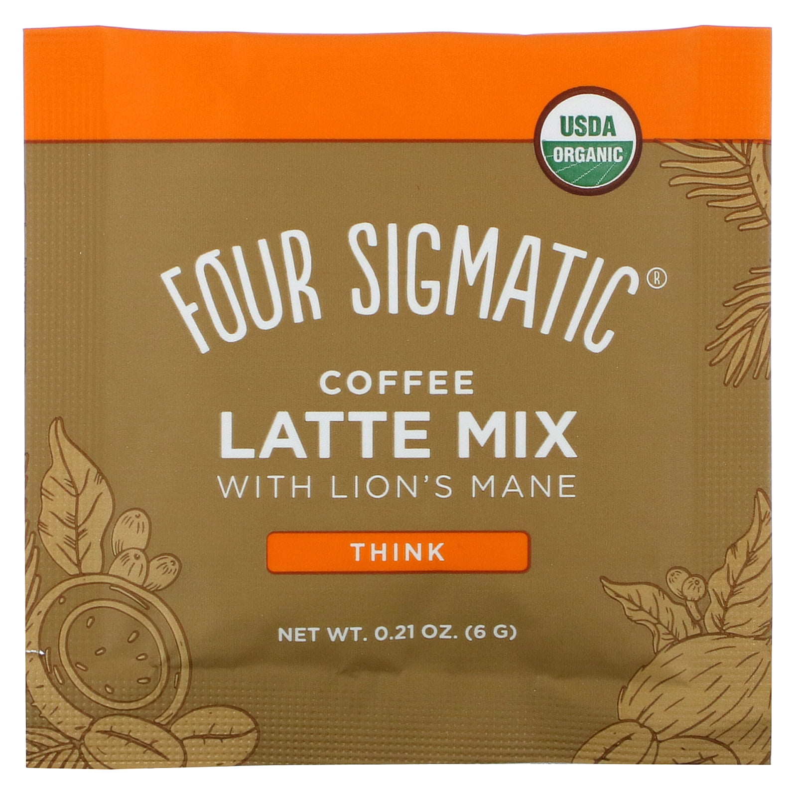 Four Sigmatic Coffee Latte Mix with Lion's Mane, Think, 10 Packets, 0.21 oz (6 g) Each