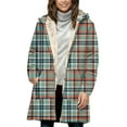 thumbnail image 5 of Women's Hooded Plaid Fleece Front Zip Sherpa Liner Long Cardigan Thermal Casual Winter Outwera With Pockets (S, Green-A), 5 of 7