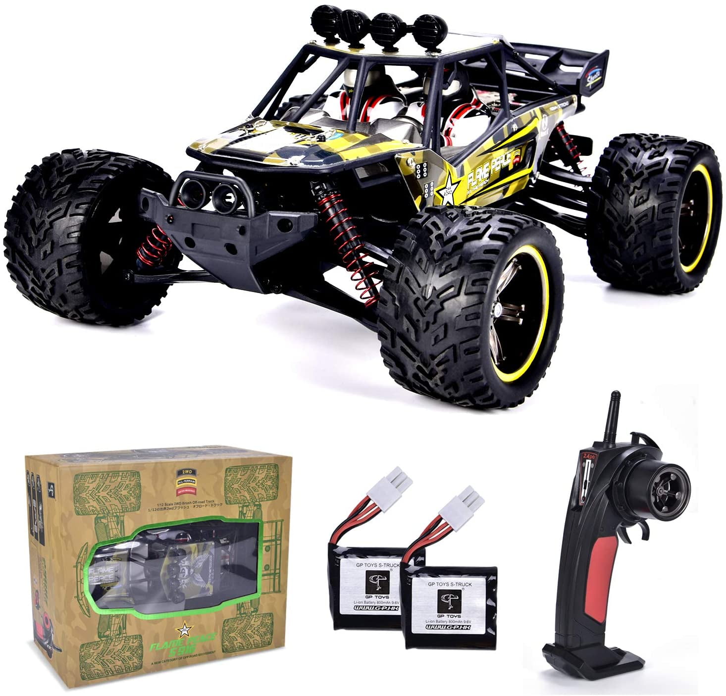 GP TOYS 1:12 Scale Remote Control Car Hobbyist Grade, 4WD High Speed 42km/h  RC Monster Truck, All Terrain Electric Toy off Road Crawler with 2 