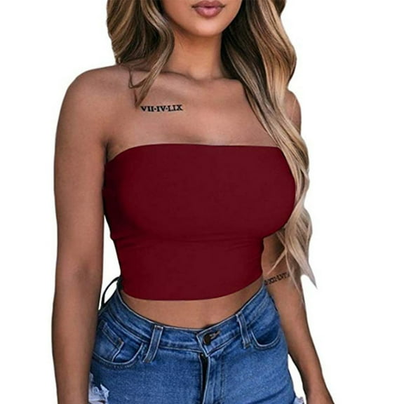 Tank Top for Woman's Chest Wrapped Solid Color Multi Color Strapless Off Shoulder Short Tight Top Tank Tops Deep Red