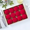 thumbnail image 3 of Darzheoy Flocked Christmas Balls 12 Piece Red Tree Hanging Ornaments, Plastic Xmas Decor for Holiday Party, 3 of 6