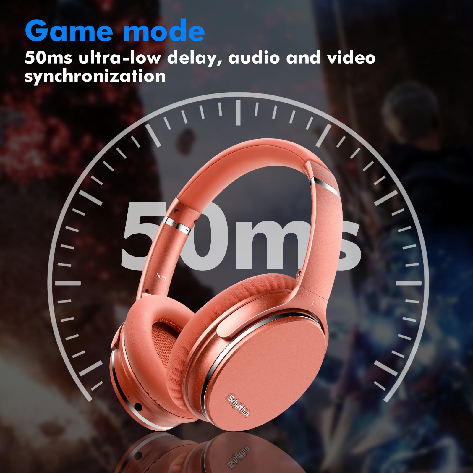 Srhythm NiceComfort 35 Active Noise Cancelling Headphones, Wireless Bluetooth 5.3, 50 Hours Playtime, Fast Charging, over-Ear Design