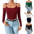 thumbnail image 4 of Women's Trendy Long Sleeve Cold Shoulder Tops Square Neck Slim Fit Tunic Shirts Lightweight Comfy Pullover Blouses White,S, 4 of 4