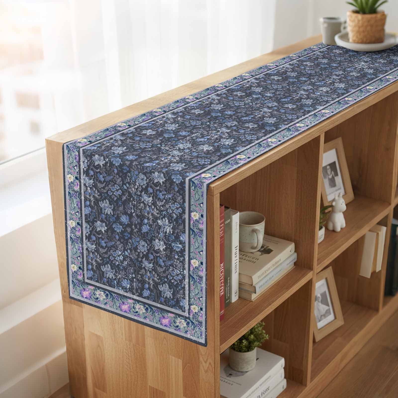 Table Runners 72 Inches Long Dress Scarves, Navy Blue Floral Boho Farmhouse Kitchen/Dining Table Runner, Coffee Tablerunners, Ethnic Tribe Abstract Art Flower 16x72 Inch
