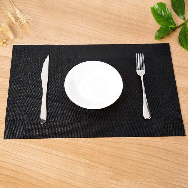 Black Dining Table Mats Placemats PVC Set of 4 - Heat-Resistant, Washable