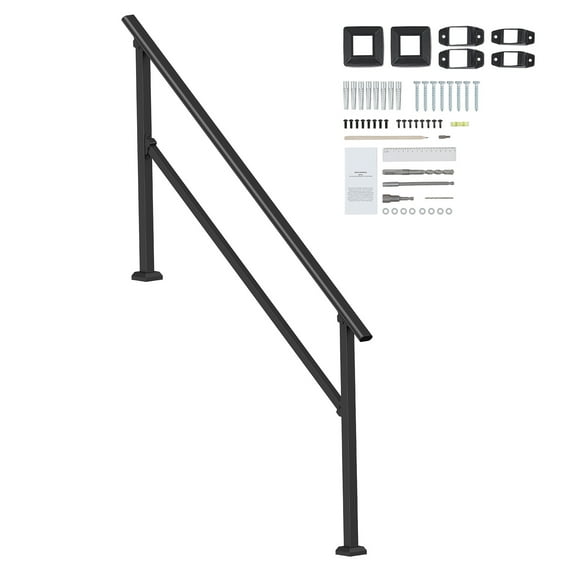 KFFKFF Handrails for Outdoor Steps, 5-Step Stair Rail Kit, Durable Carbon Steel Railings with Installation Accessories, Stair Rails for Elderly, Suitable for Concrete Steps, Porch, and Deck