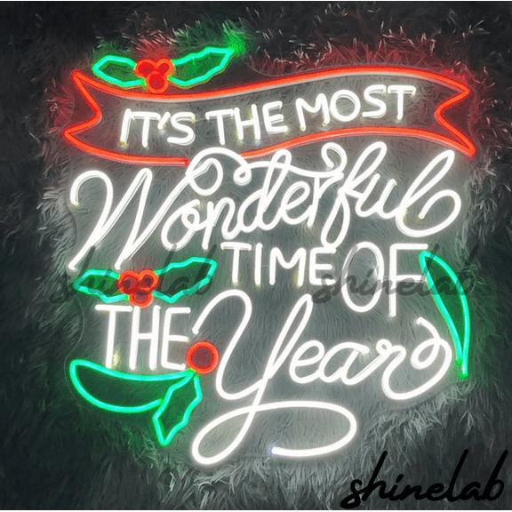 Shinelab Wonderful Time of the Year Neon Sign, Christmas Quote LED, Holiday Decor