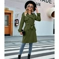 thumbnail image 4 of Women's Double Breasted Long Trench Coat Windproof Classic Lapel Slim Overcoat with Belt Olive Green L, 4 of 9