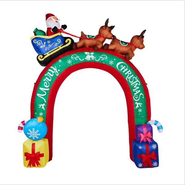 Giant Christmas Inflatable Archway, 9 Warm White LEDs, Santa Sleigh & Reindeer Design, Weatherproof Polyester, for Yard, Garden, Indoor