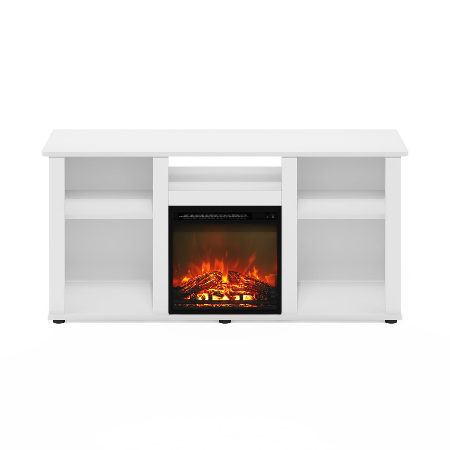 Modern Fireplace TV Stand - 55 Inch TV Entertainment Center with Storage - Solid White Media Console