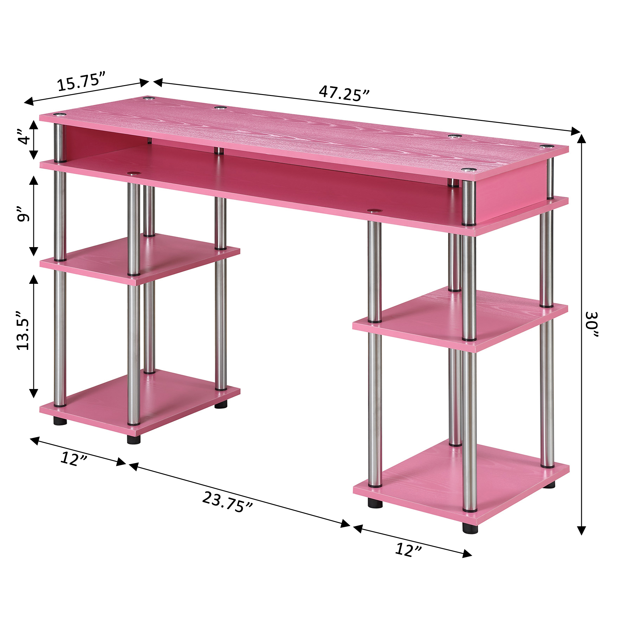 Convenience Concepts Designs2Go No Tools Student Desk, Pink/Silver Poles - image 5 of 5