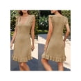 thumbnail image 6 of Yunliwuli Women Summer Knit Dress Casual Solid Color U Neck Ruffle Dress for Cocktail Beach Club Streetwear, 6 of 7