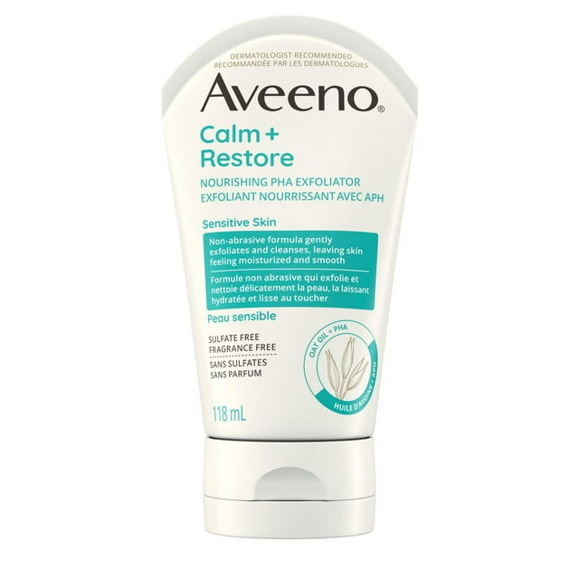 Aveeno Calm + Restore Nourishing PHA Exfoliator, Oat & Polyhydroxy Acid Face Scrub, Paraben Free, Non-Comedogeni