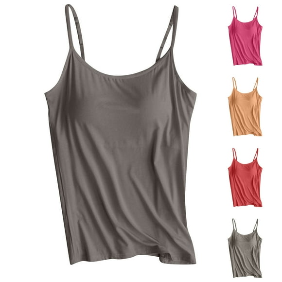 lcziwo Womens Tank Top with Built in Bra Modal Padded Camisole Yoga Bra Tanks Tops Spaghetti Straps Sleeveless Workout Shirts Cotton Undershirt Sales of Today Dark Gray XXXL