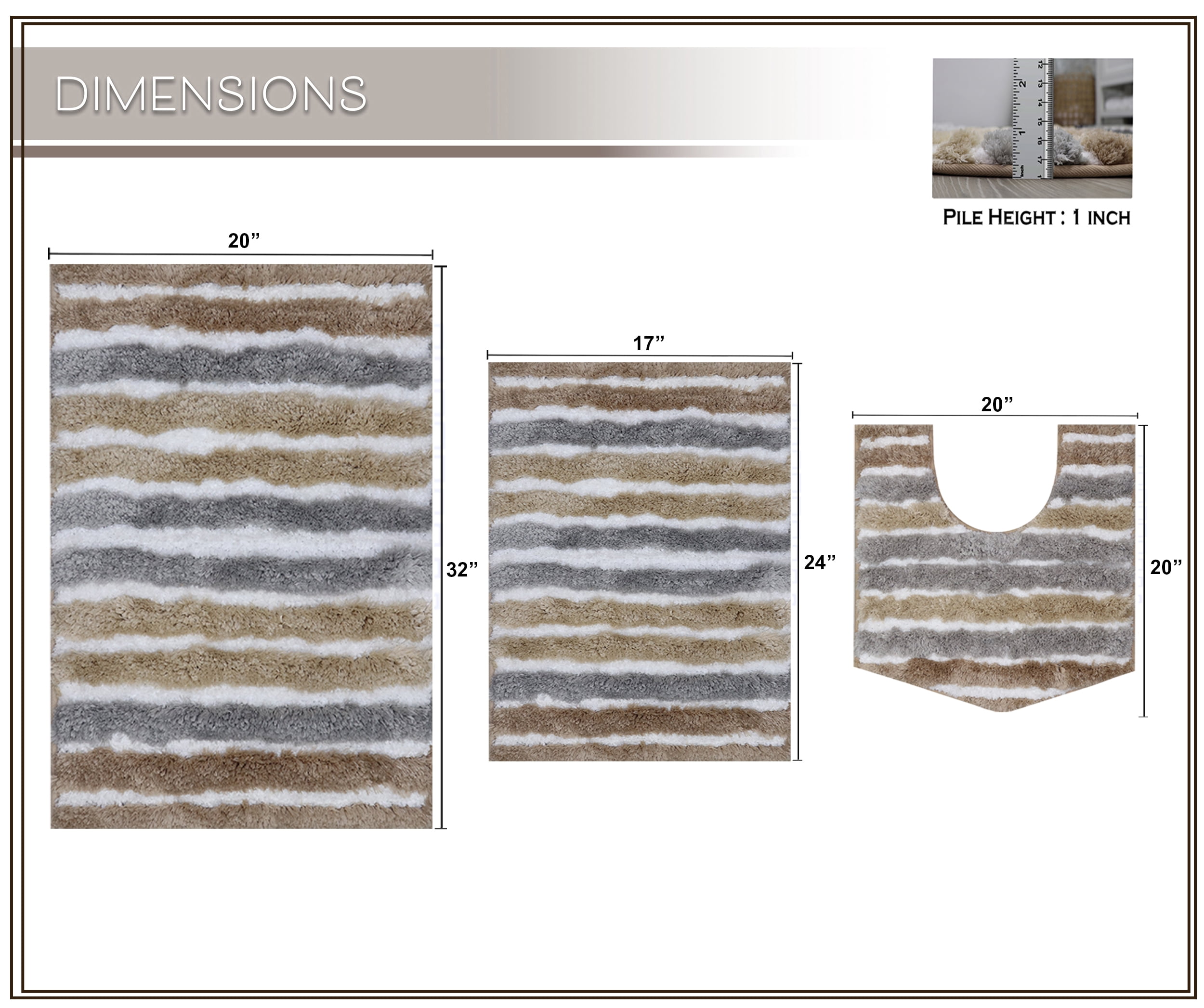Bathroom Rugs Set of 3, Soft Microfiber Bath Mats, Absorbent & Quick Drying, Non-Slip Rubber Backing, Machine Washable Bathroom Floor Mats for Tub, Shower, Sink – 17x24, 20x32, 20x20 Linen