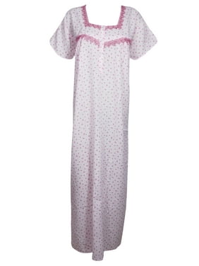 Mogul Women Baby Pink Maxi Caftan Dress Printed Sleepwear Loose Dress, Housedress, Nightwear, Kaftan Dresses XL