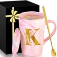 thumbnail image 1 of Taza de café de cerámica MNZZ de mármol rosa con tapa y dorado, 1 of 7