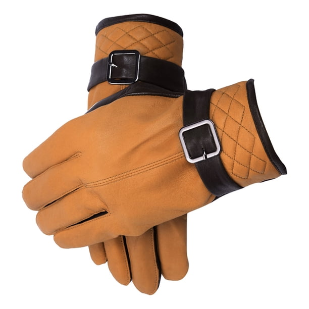 Guantes de piel de oveja para invierno, cálidos, con pantalla táctil, para mensajes de texto, con forro de cachemira, para conducir y motocicleta