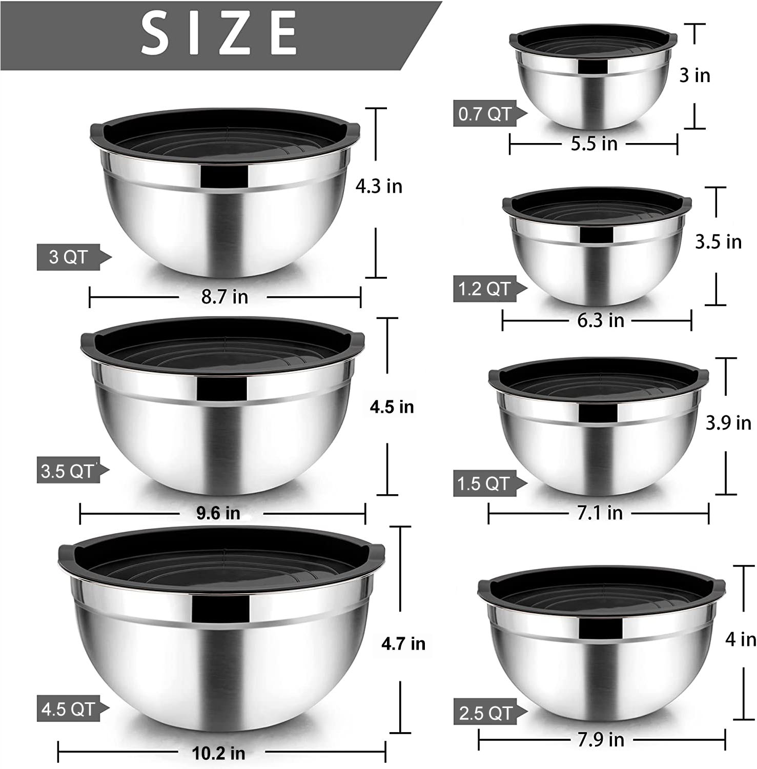 Vesteel 7-Piece Stainless Steel Mixing Bowls with Lids photo 6