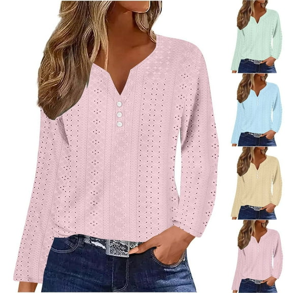 Women's Loose Fit Long Sleeve Crewneck Tops Shirts Blouses Solid Color Plain Casual Daily Wear Business Casual Work Office Fashion Essential Gift for Women | CSEONE,Light Blue XL