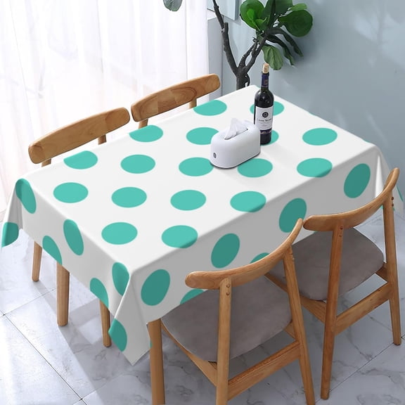 Rectangle Tablecloth Turquoise Polka Dots Oblong Table Cover Washable Table Cloths for Kitchen Dinning Party Tabletop Modern Decoration 60 x 84inch
